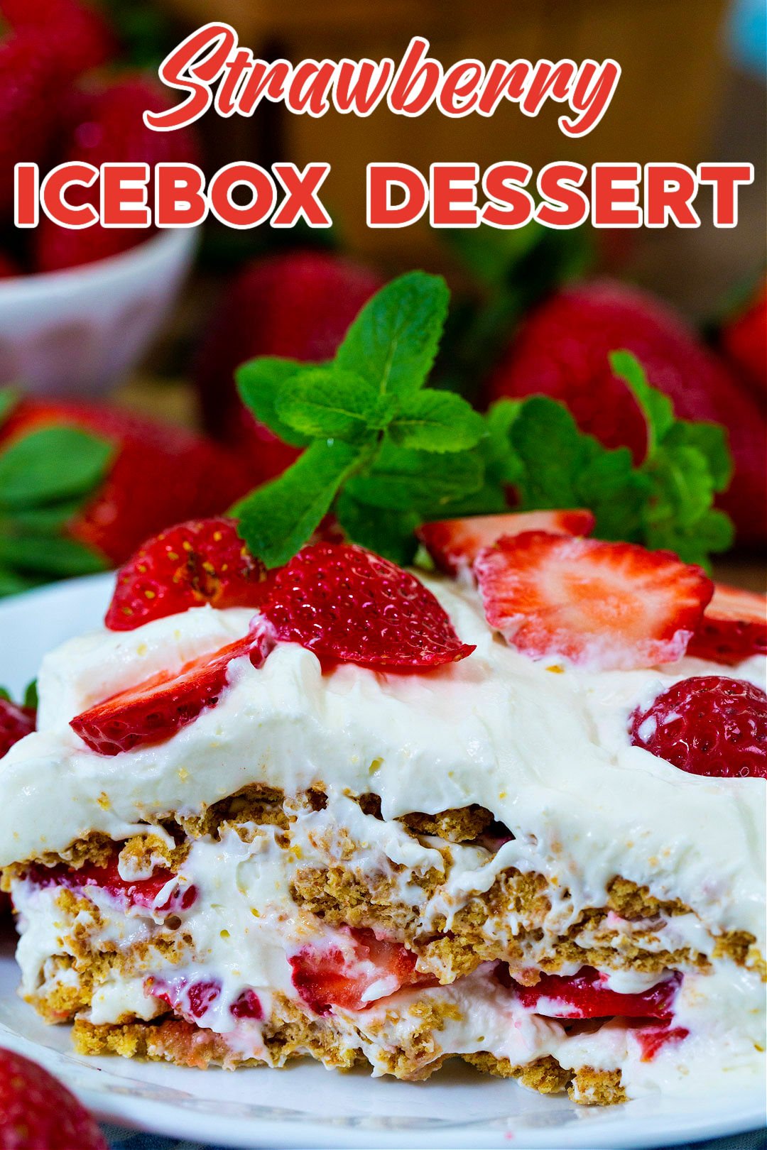 Close-up of Strawberry Icebox Dessert.
