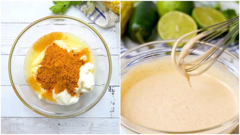 Mixing the dressing.