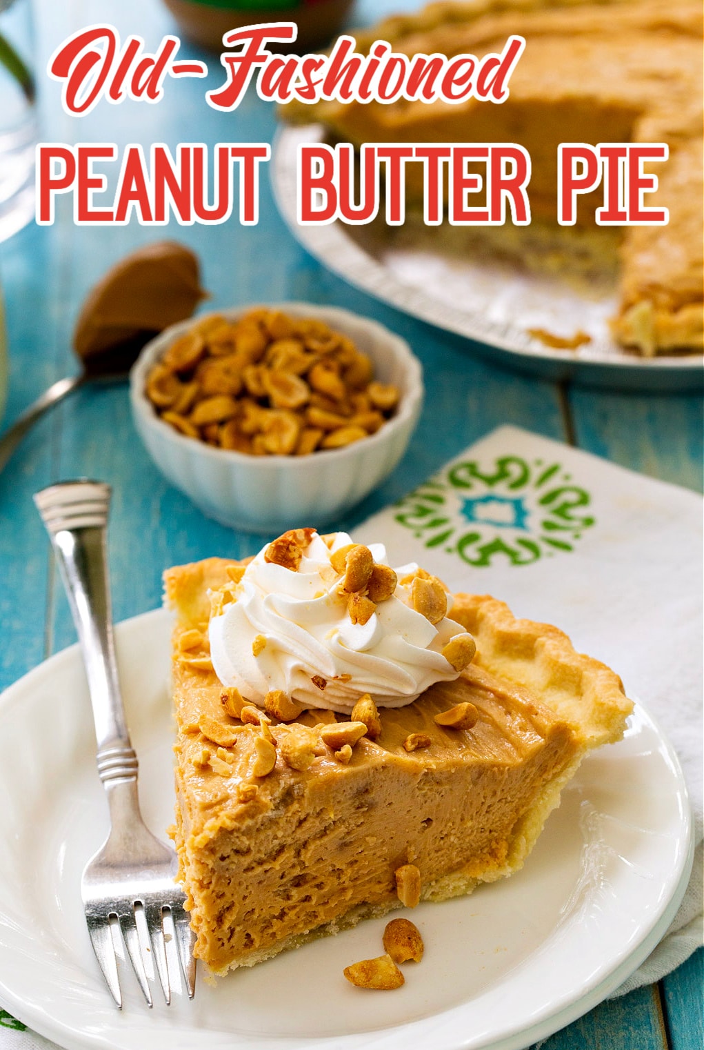 Old-Fashioned Peanut Butter Pie slice on a plate.