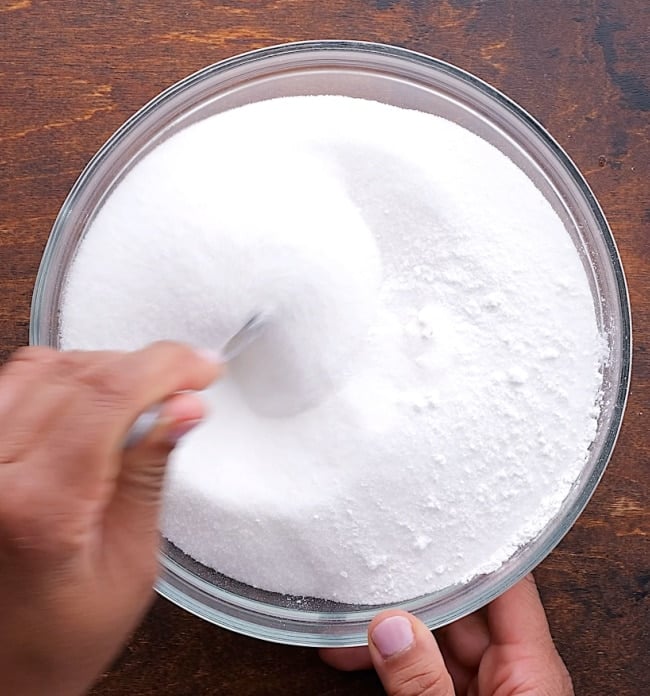 Mixing dry ingredients.