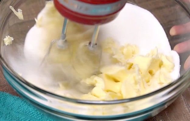 Creaming the butter and sugar.
