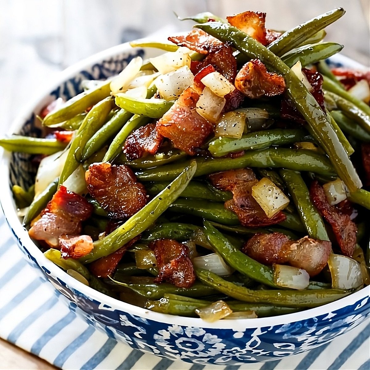 Sweet and Sour Green Beans in a serving bowl.