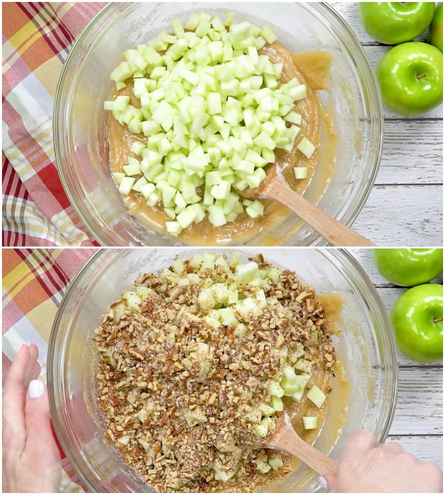 Apples and Pecans added to batter.