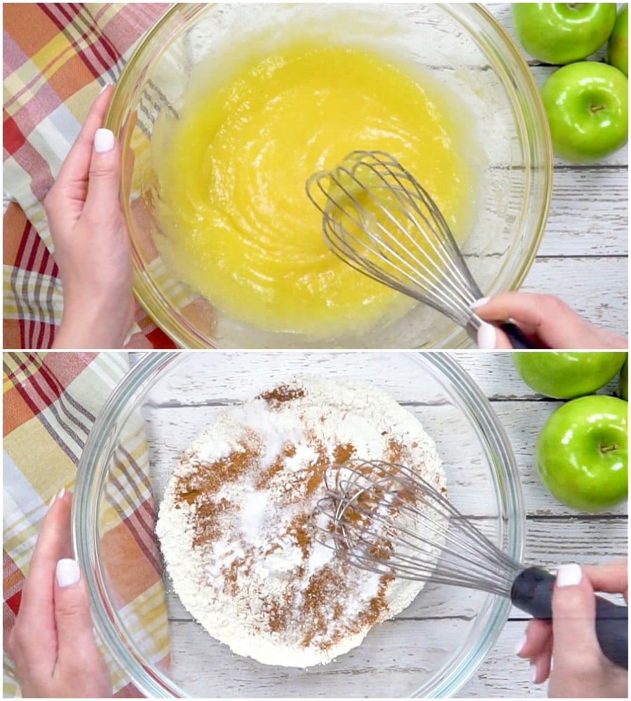 Wet ingredients in one mixing bowl and dry in another.