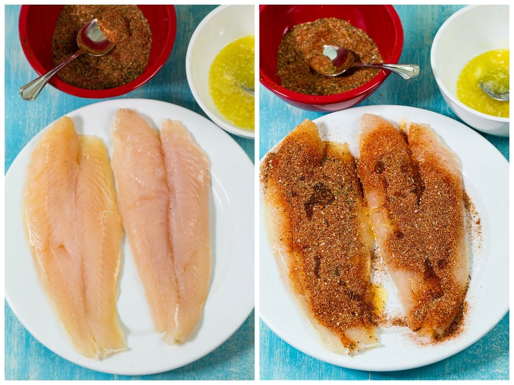 Uncooked catfish on a plate.