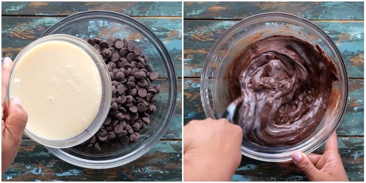 Melting the chocolate chips.