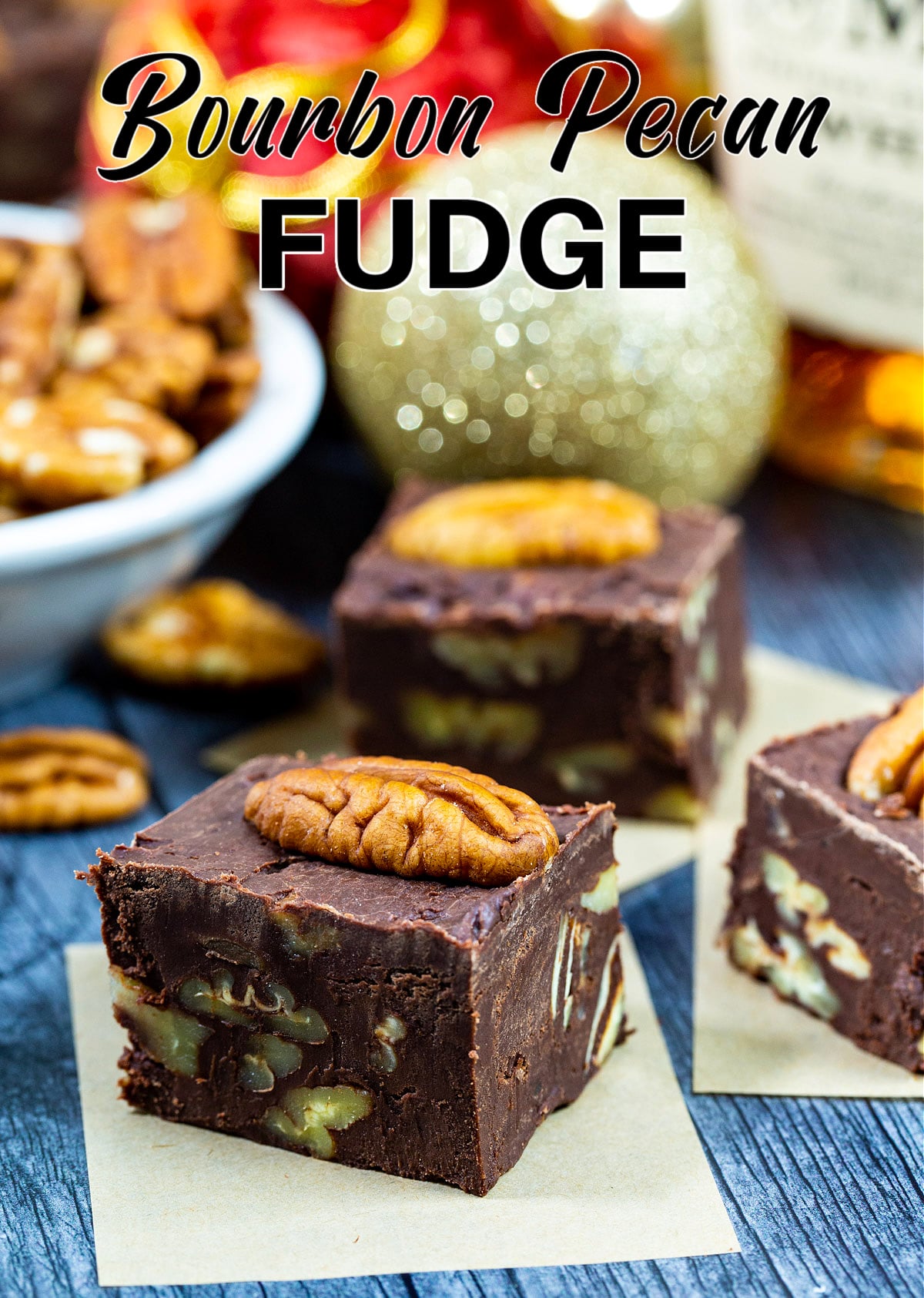 Close-up of square of Bourbon Chocolate Fudge.