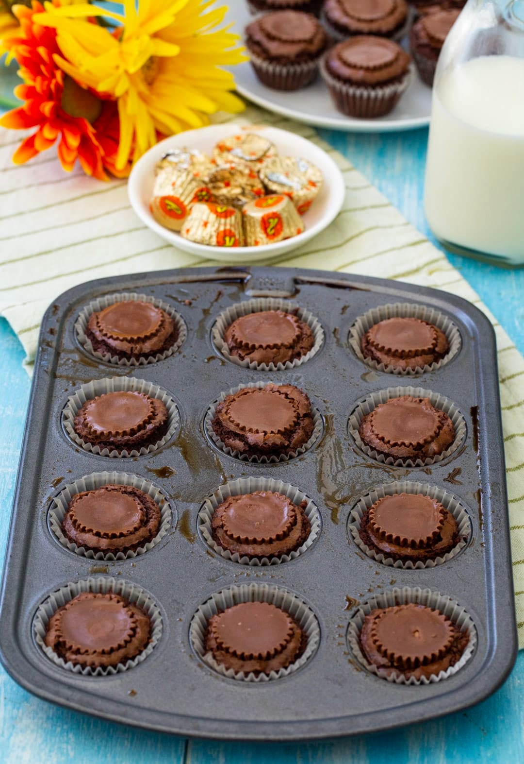 Brownies in mini muffin pan.