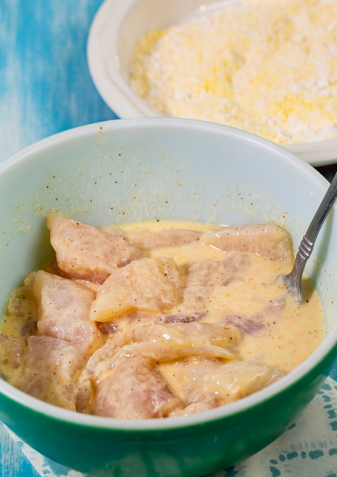 Catfish in buttermilk marinade.