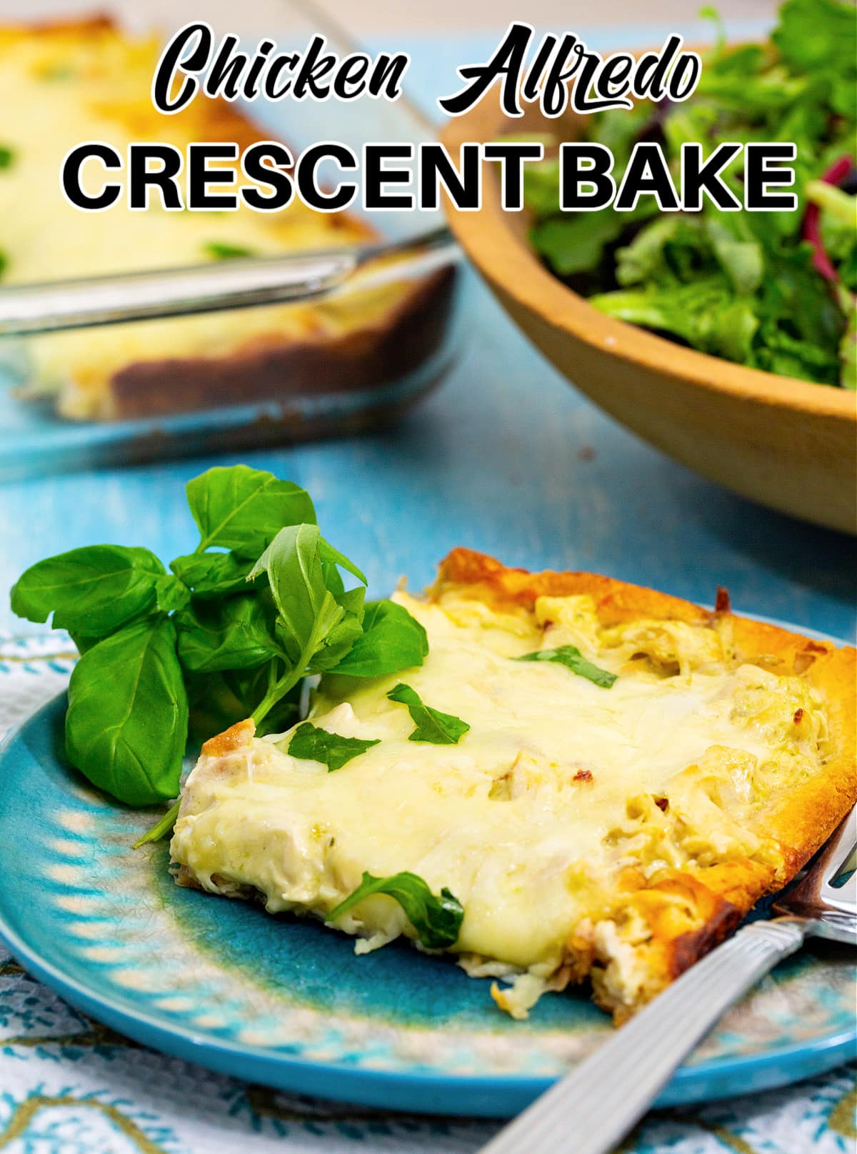 Slice of Chicken Alfredo Crescent Bake on a plate.