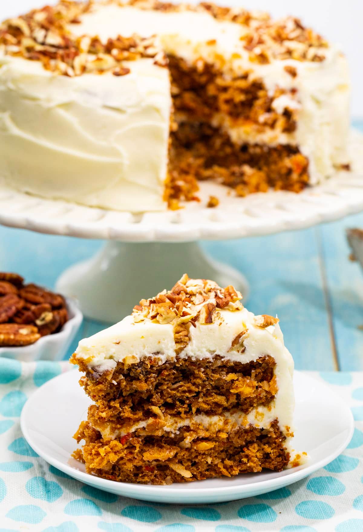 Slice of Easy Carrot Cake on a plate.