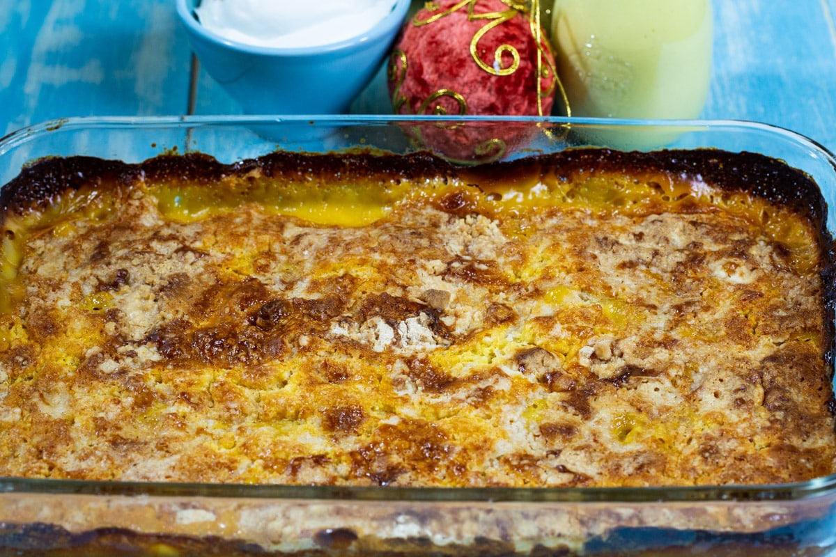 Dump Cake in baking dish.