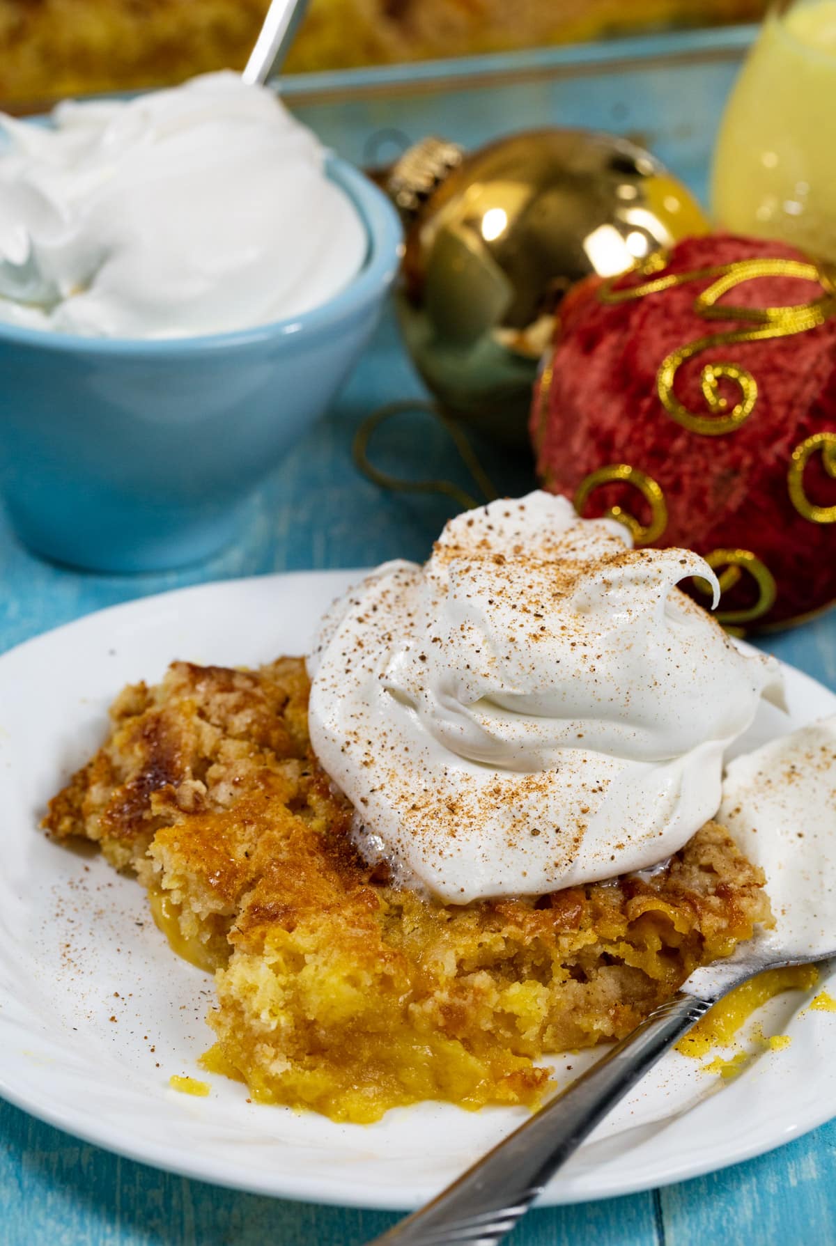 Eggnog Dump Cake on a plate.