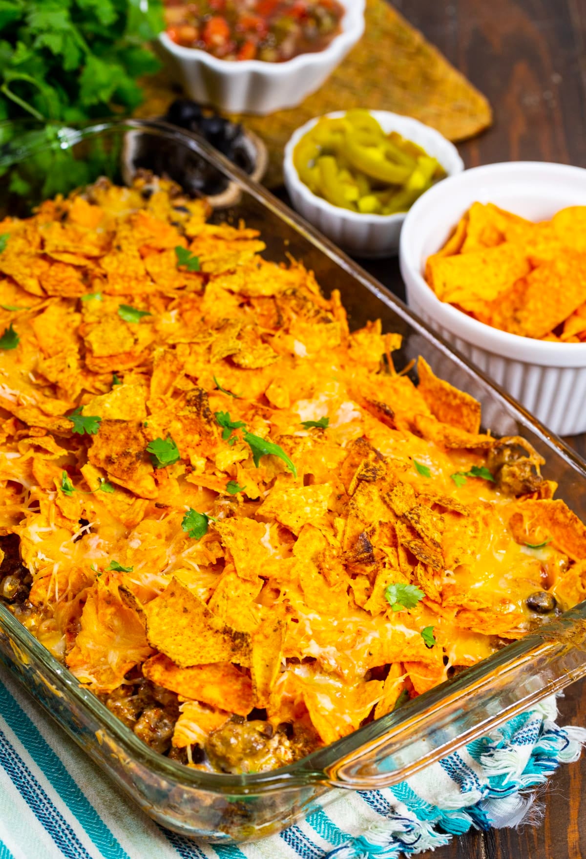 Dorito Casserole in baking dish.