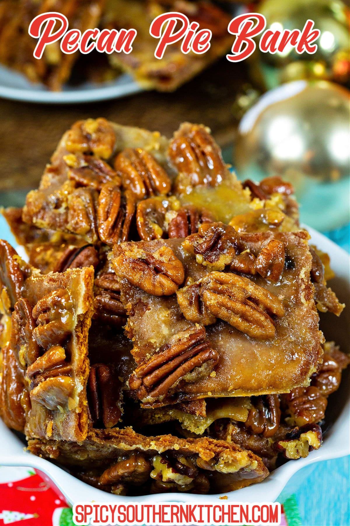 Pecan Pie Bark broled into pieces.