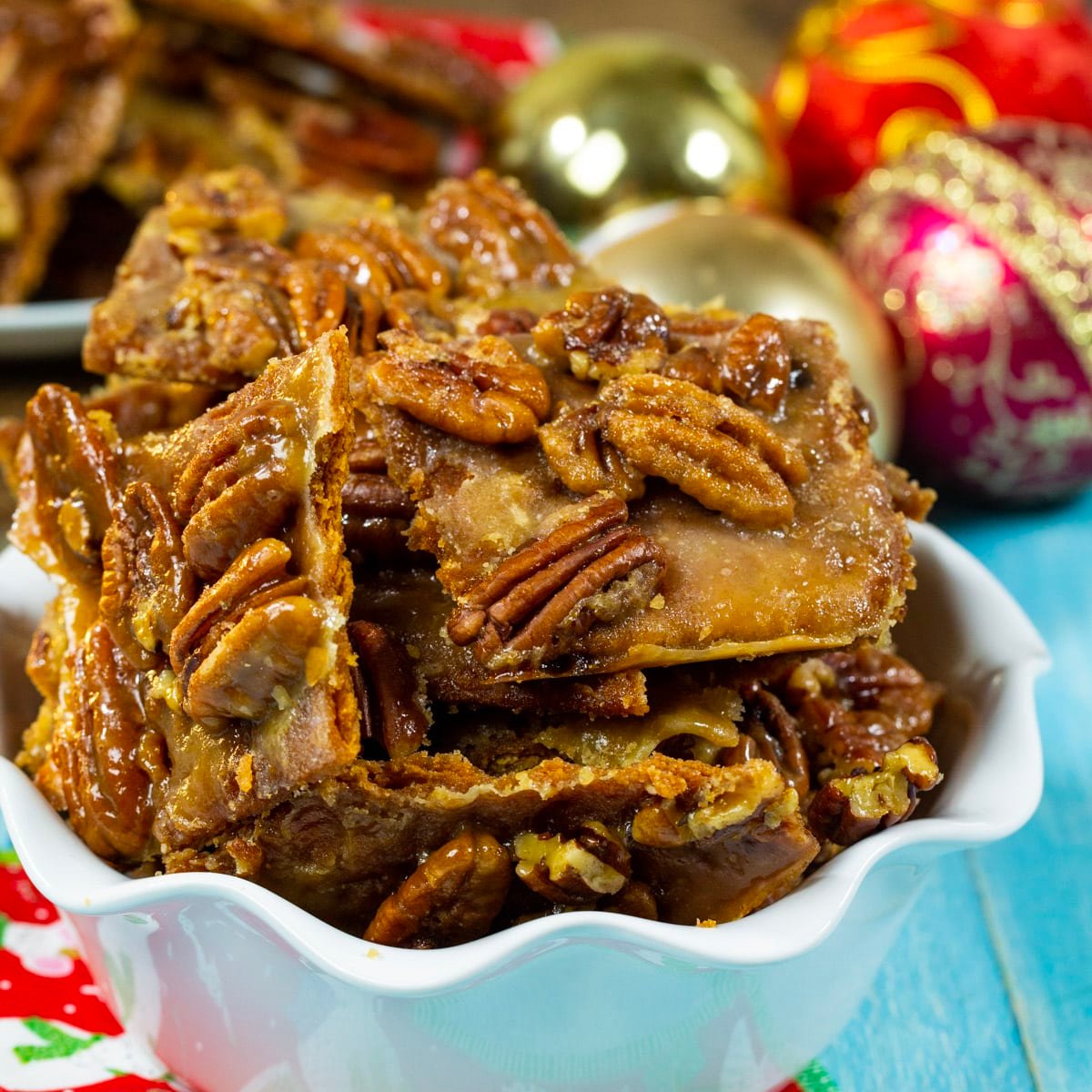 Pecan Pie Bark in a serving dish.