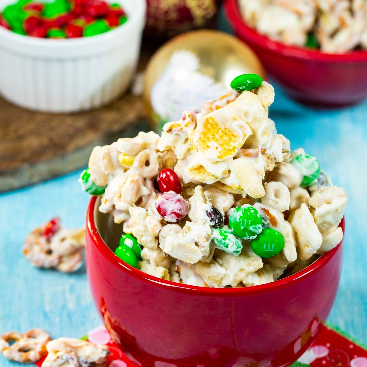 Reindeer Crunch in a red bowl.