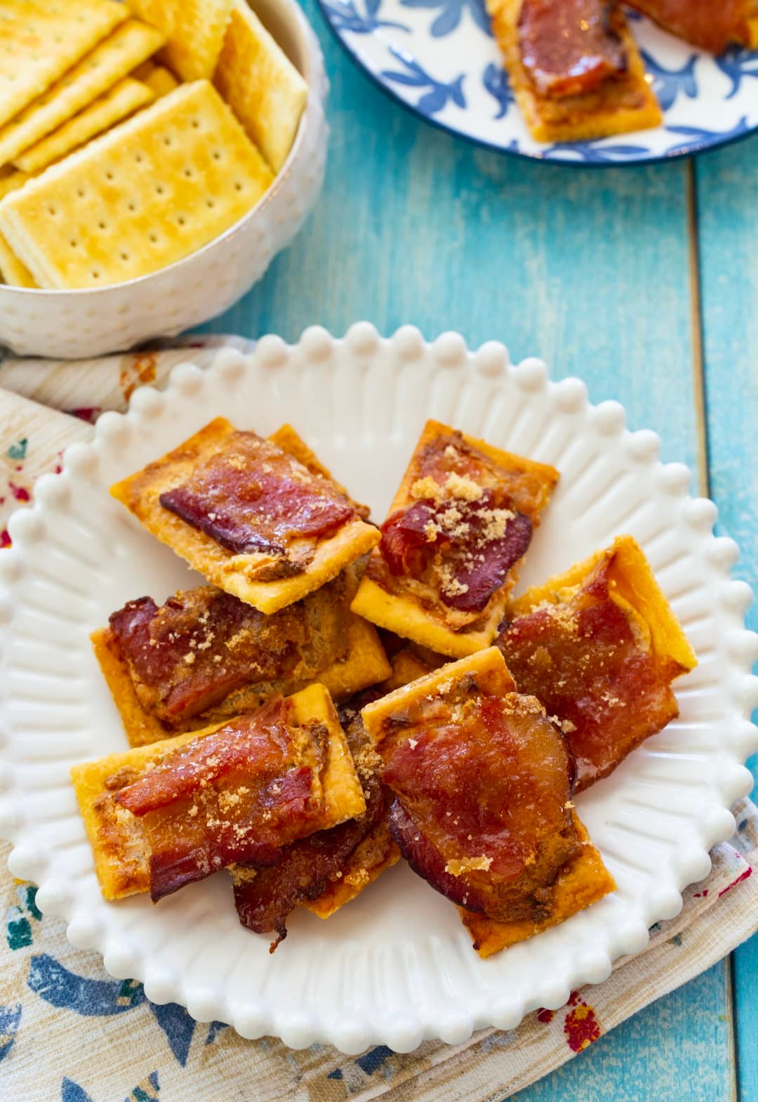 Boursin Bacon Crackers on a plate.
