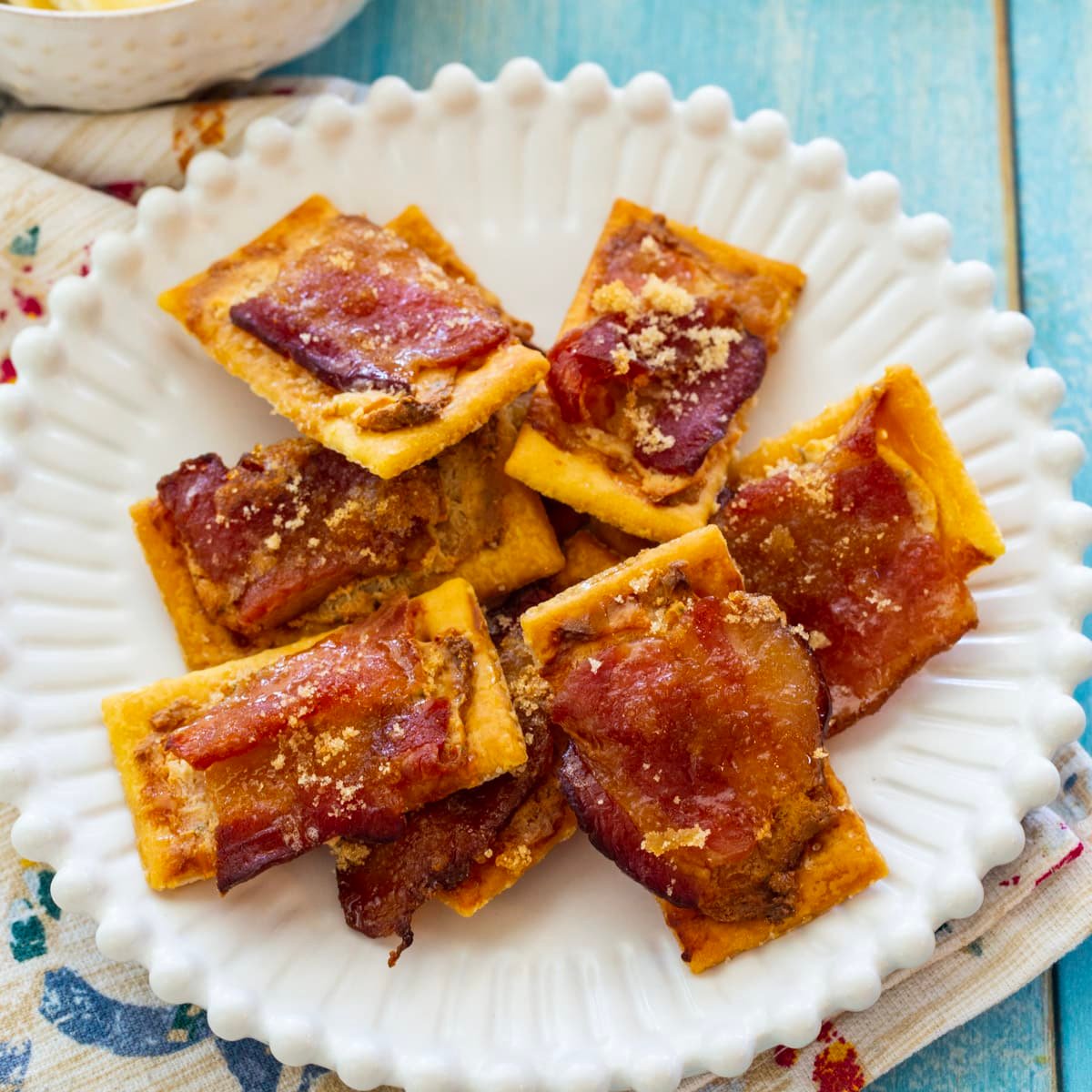 Boursin Bacon Crackers on a plate.