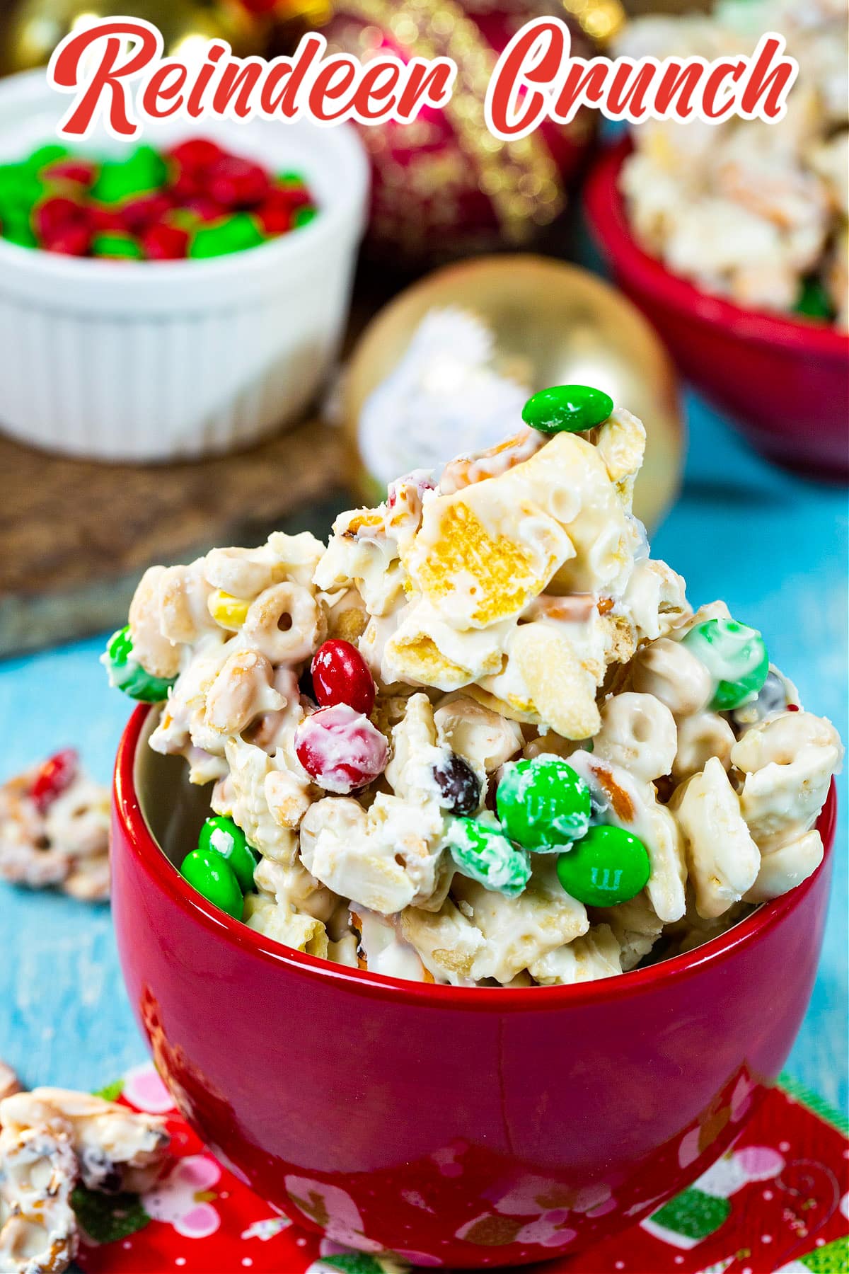 Reindeer Crunch in a red bowl.