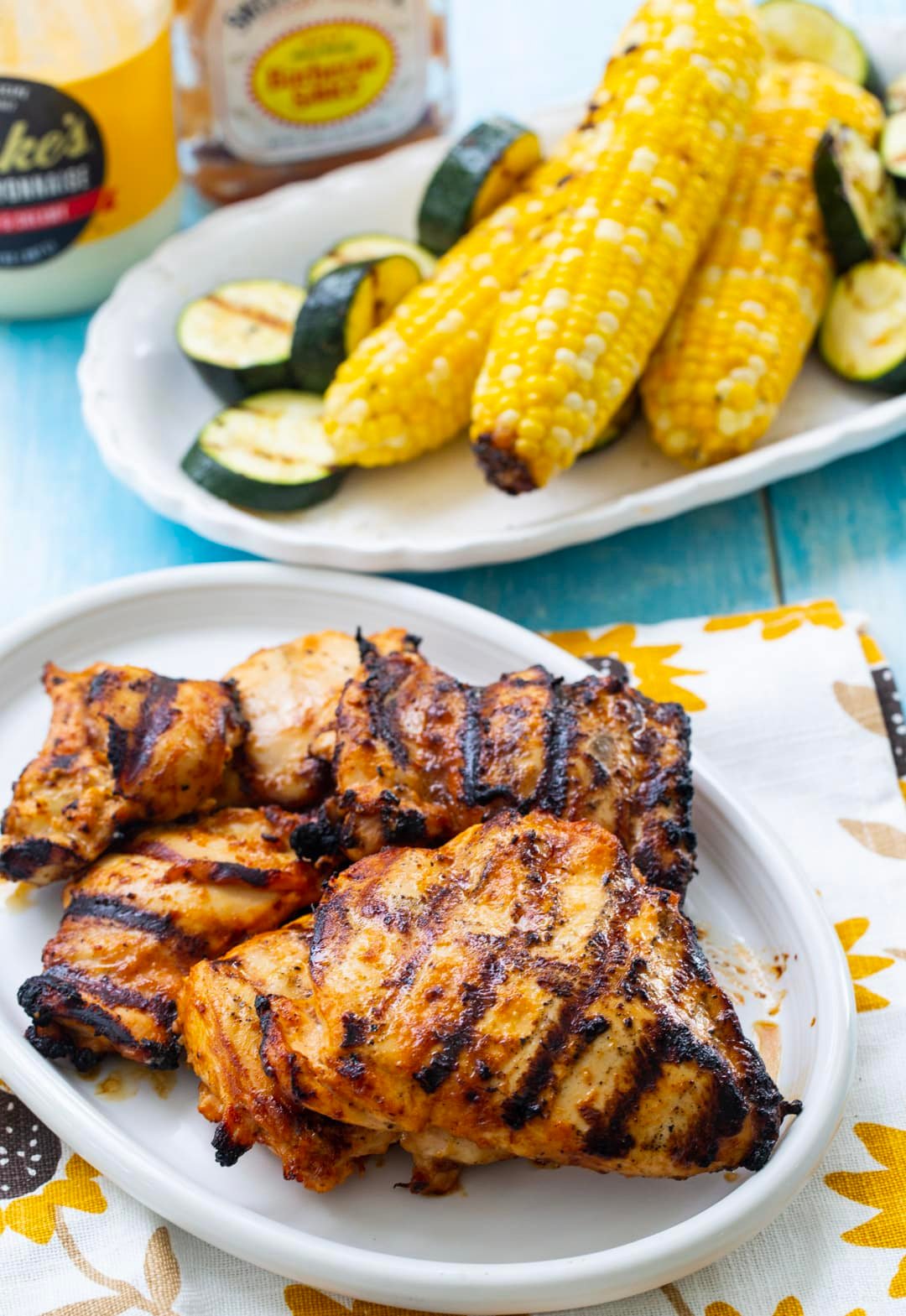 BBQ Mayo Marinated Grilled Chicken on a serving plate.