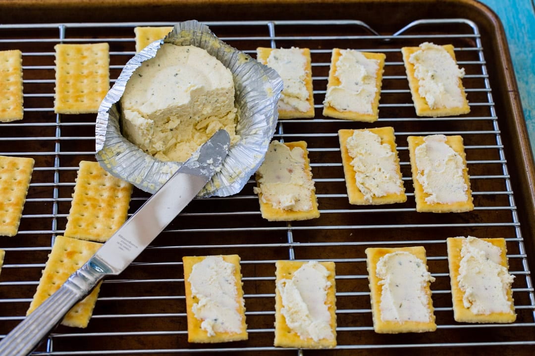 Boursin cheese spread on crackers.