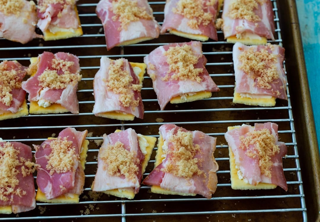 Bacon crackers just before being put in oven.