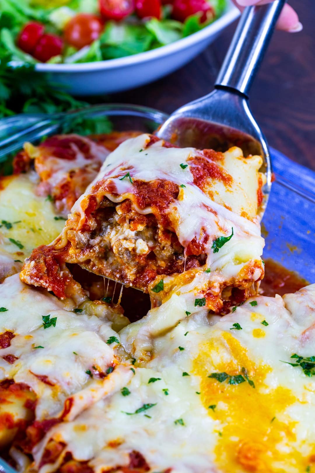 Lasagna Roll_-Up being lifted out of pan.