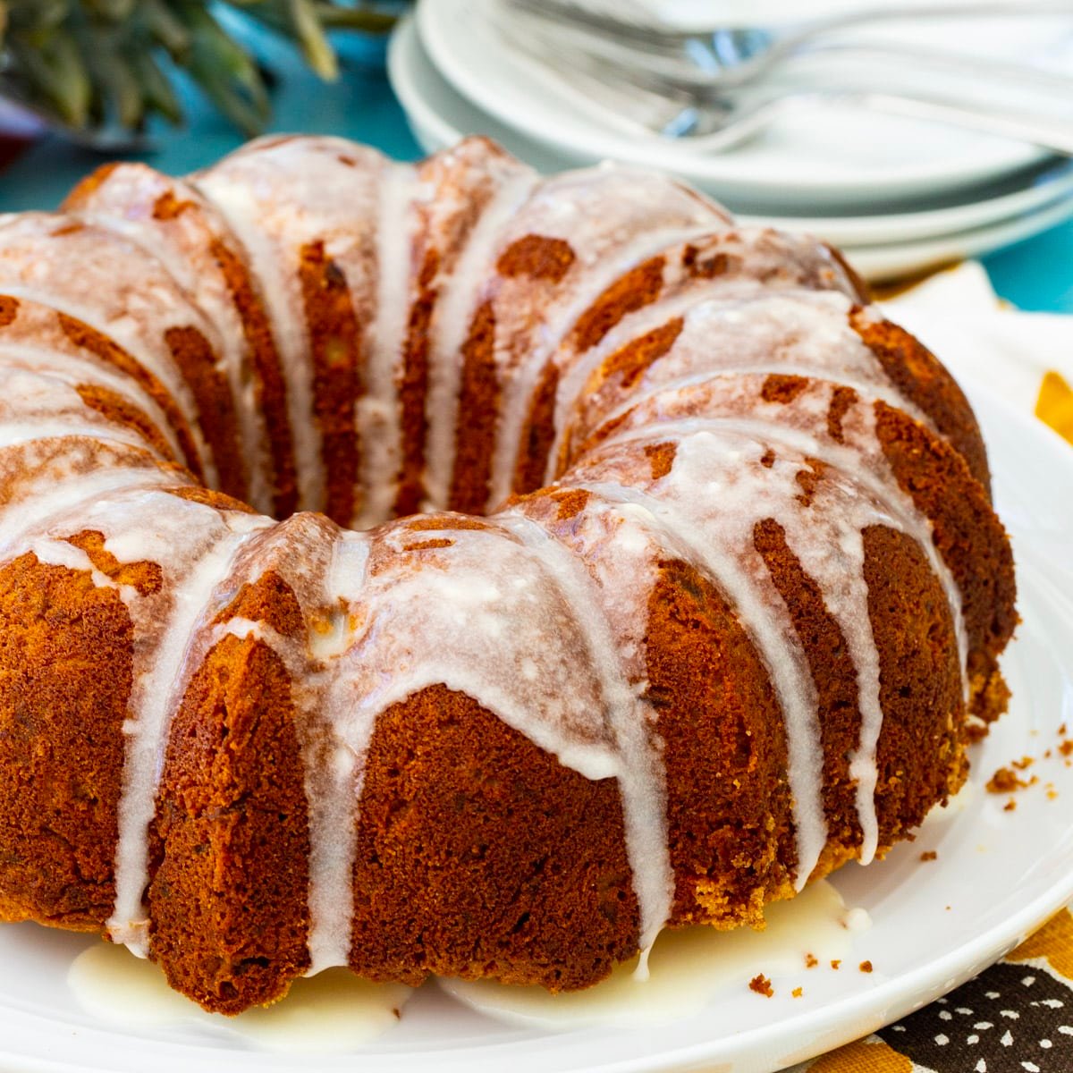 Pineapple Pound Cake covered with glaze.