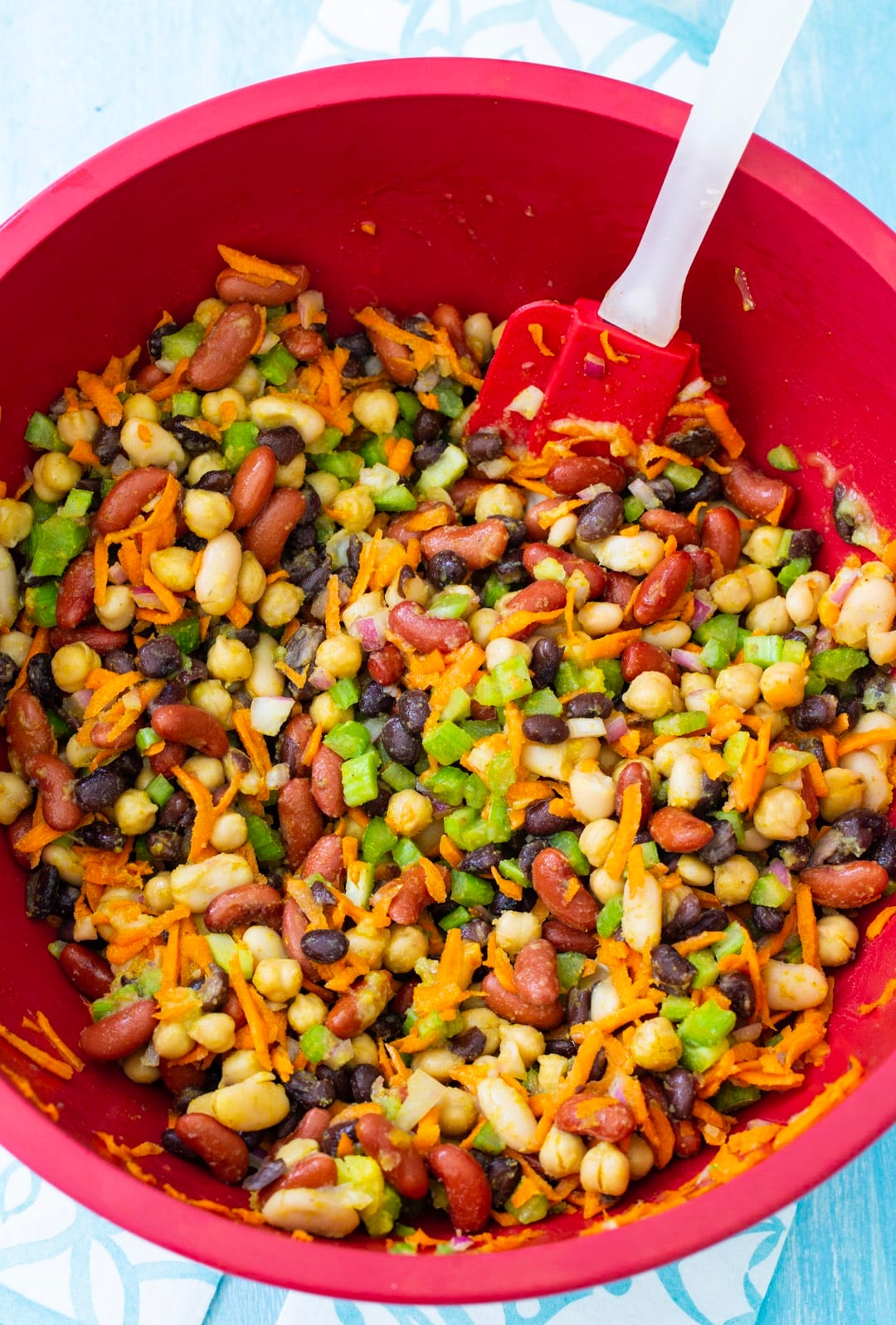 Bean salad in a mixing bowl.