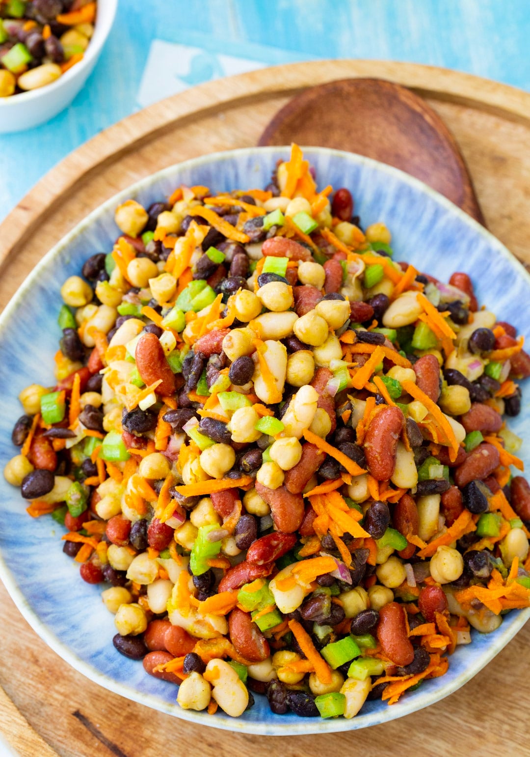 Honey Curry Bean Salad in a mixing bowl.