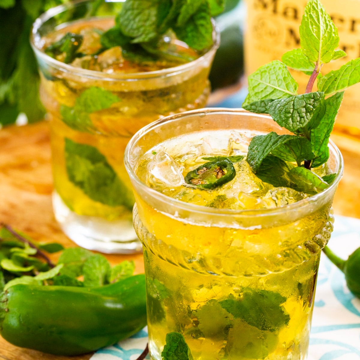 Jalapeno Mint Julep in a glass with fresh mint.