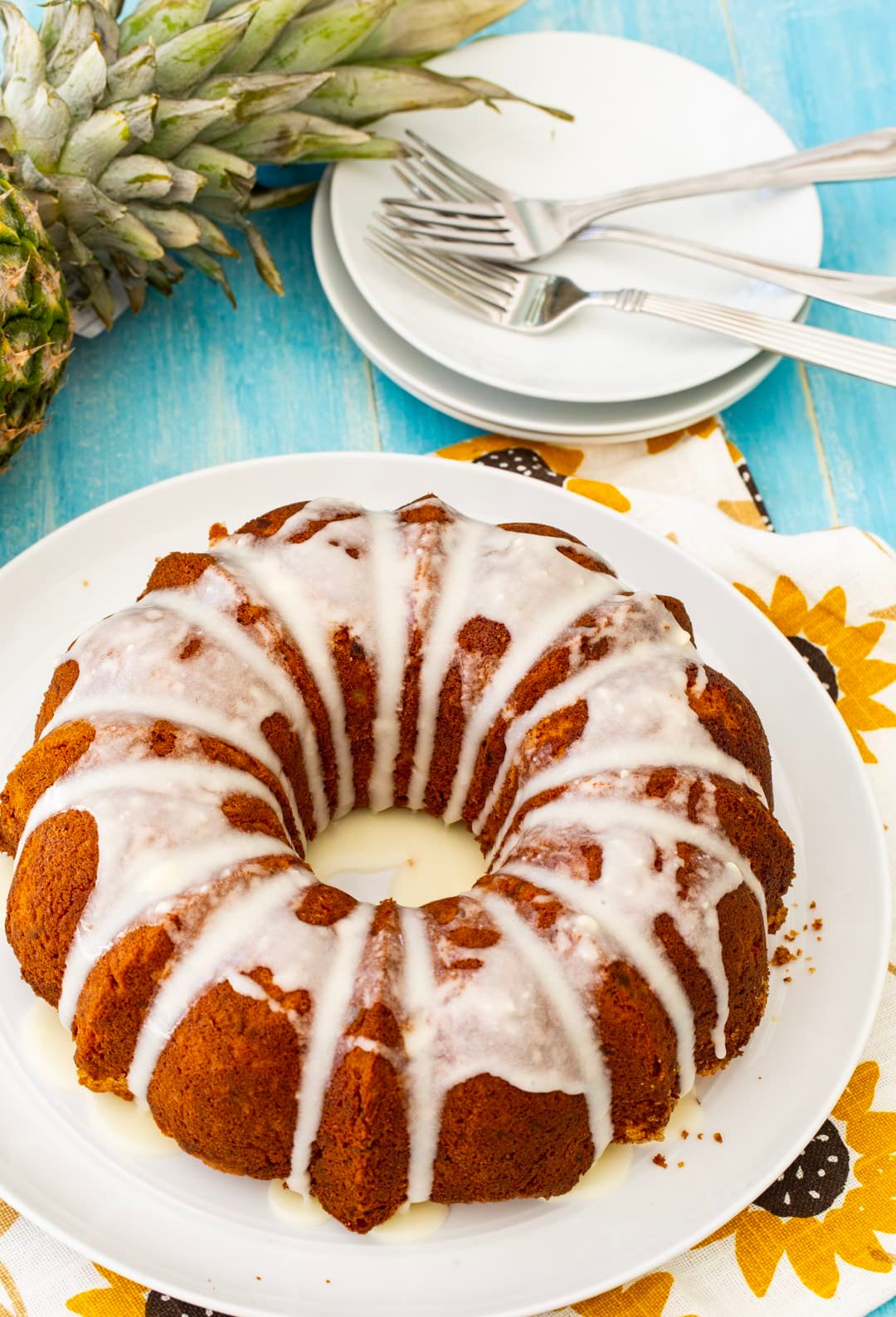 Whole cake on a plate.