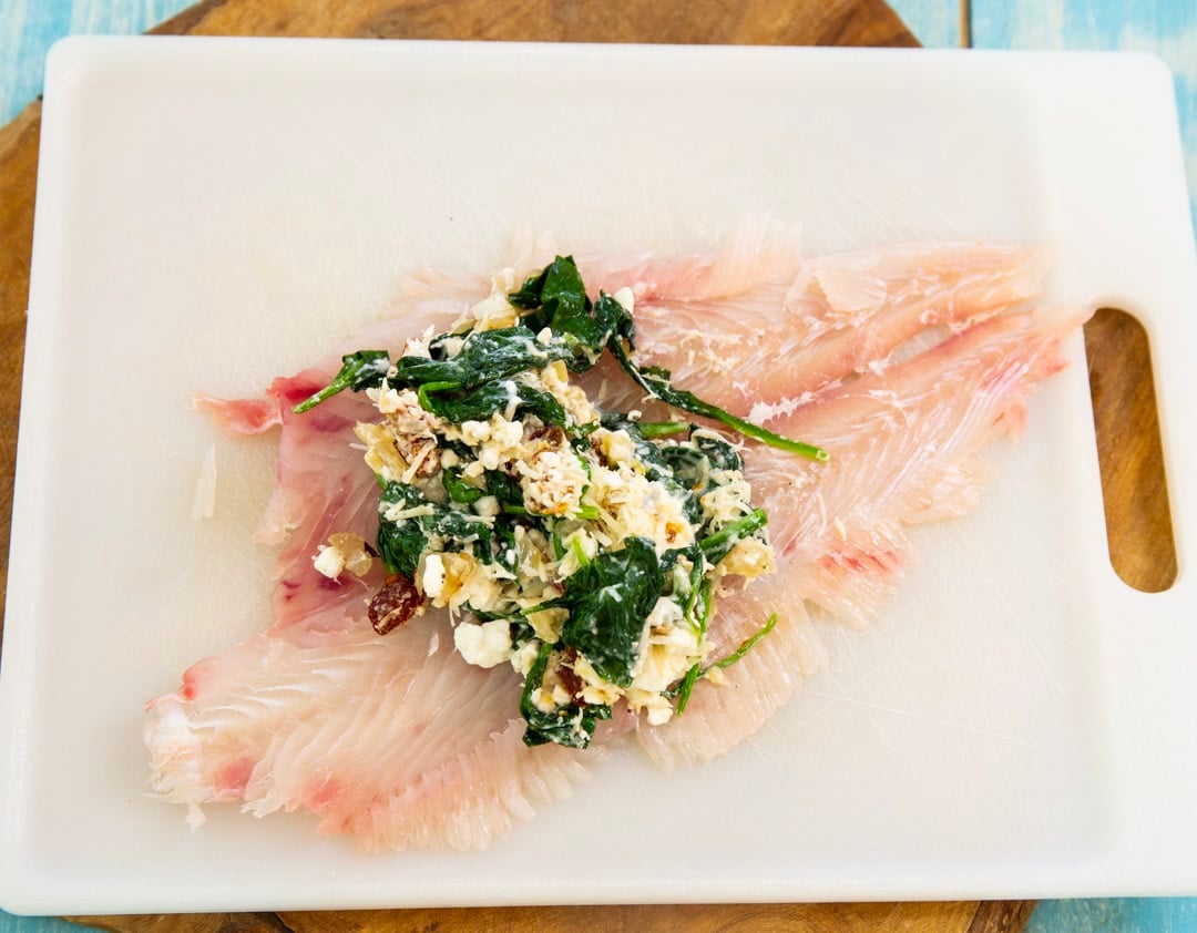 Filling mounded on middle of fish.