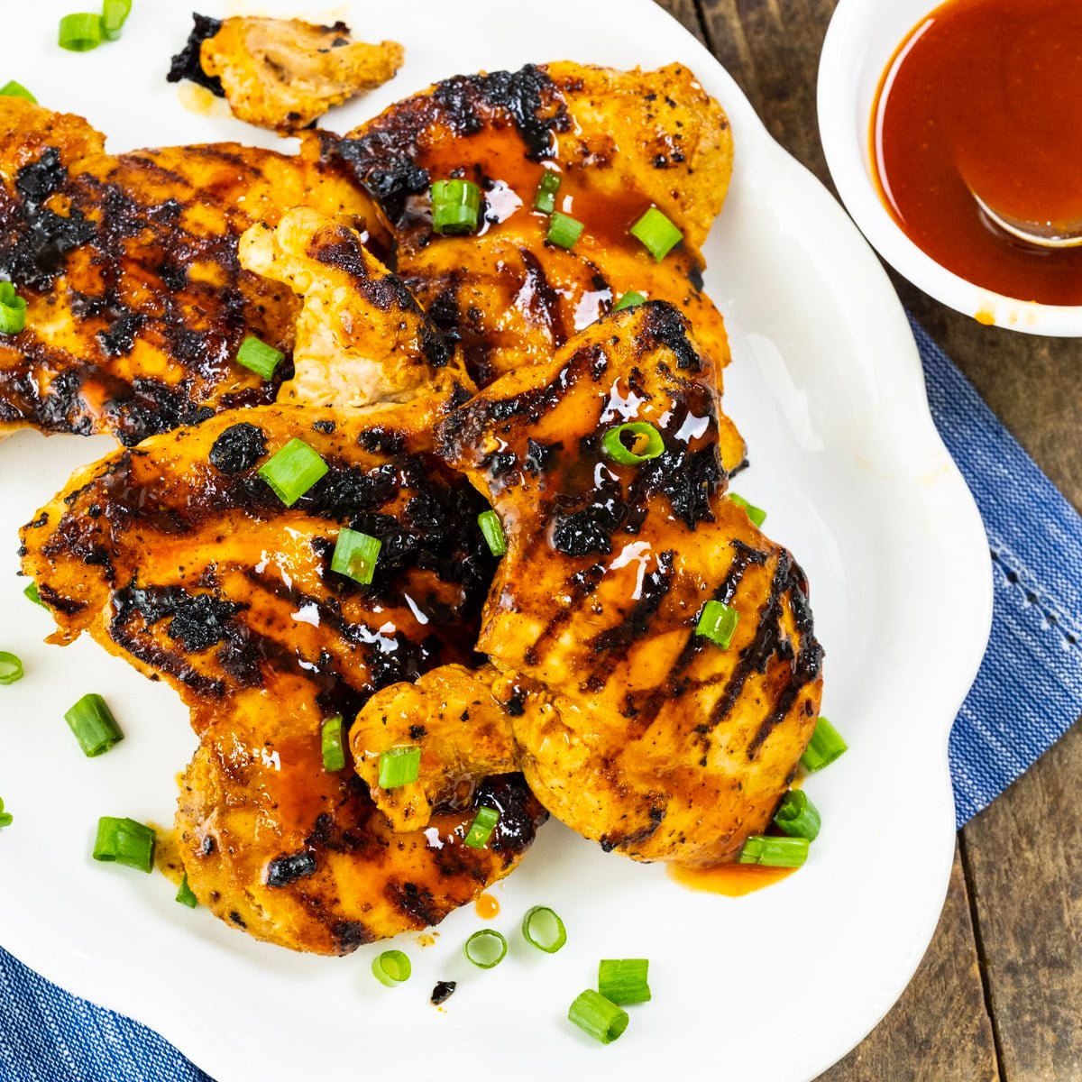 Buffalo Honey Grilled Chicken Thighs on a serving platter.