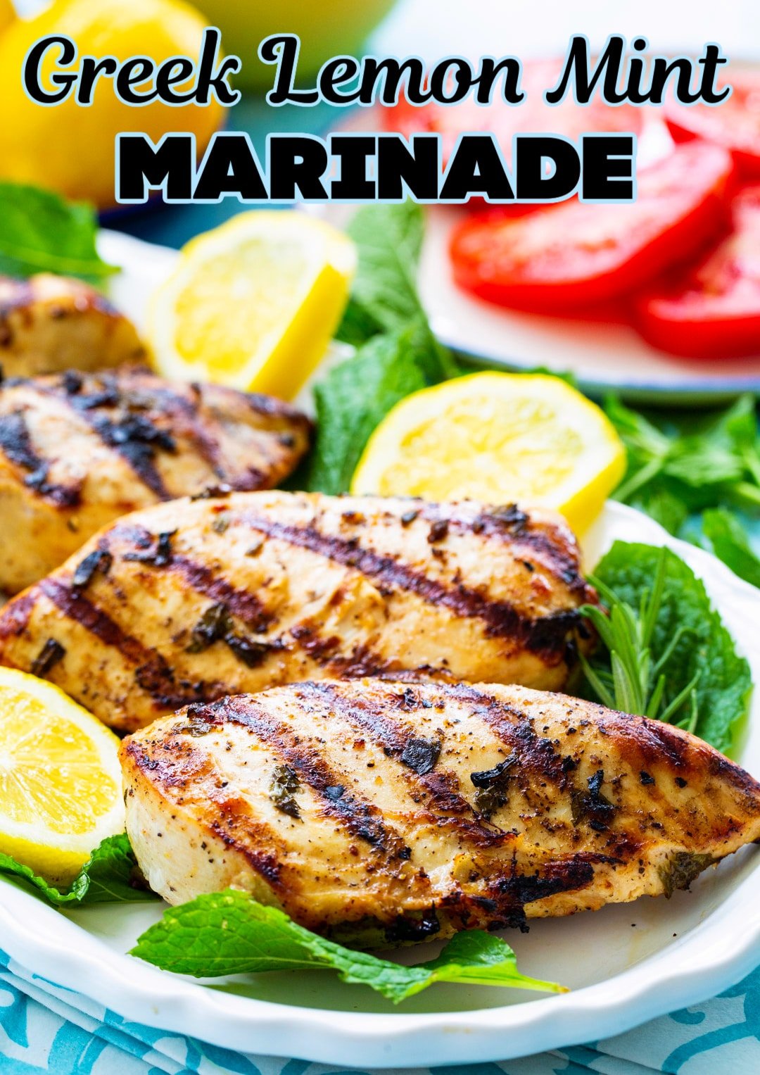 Greek Lemon Mint Marinade Chicken on a plate.