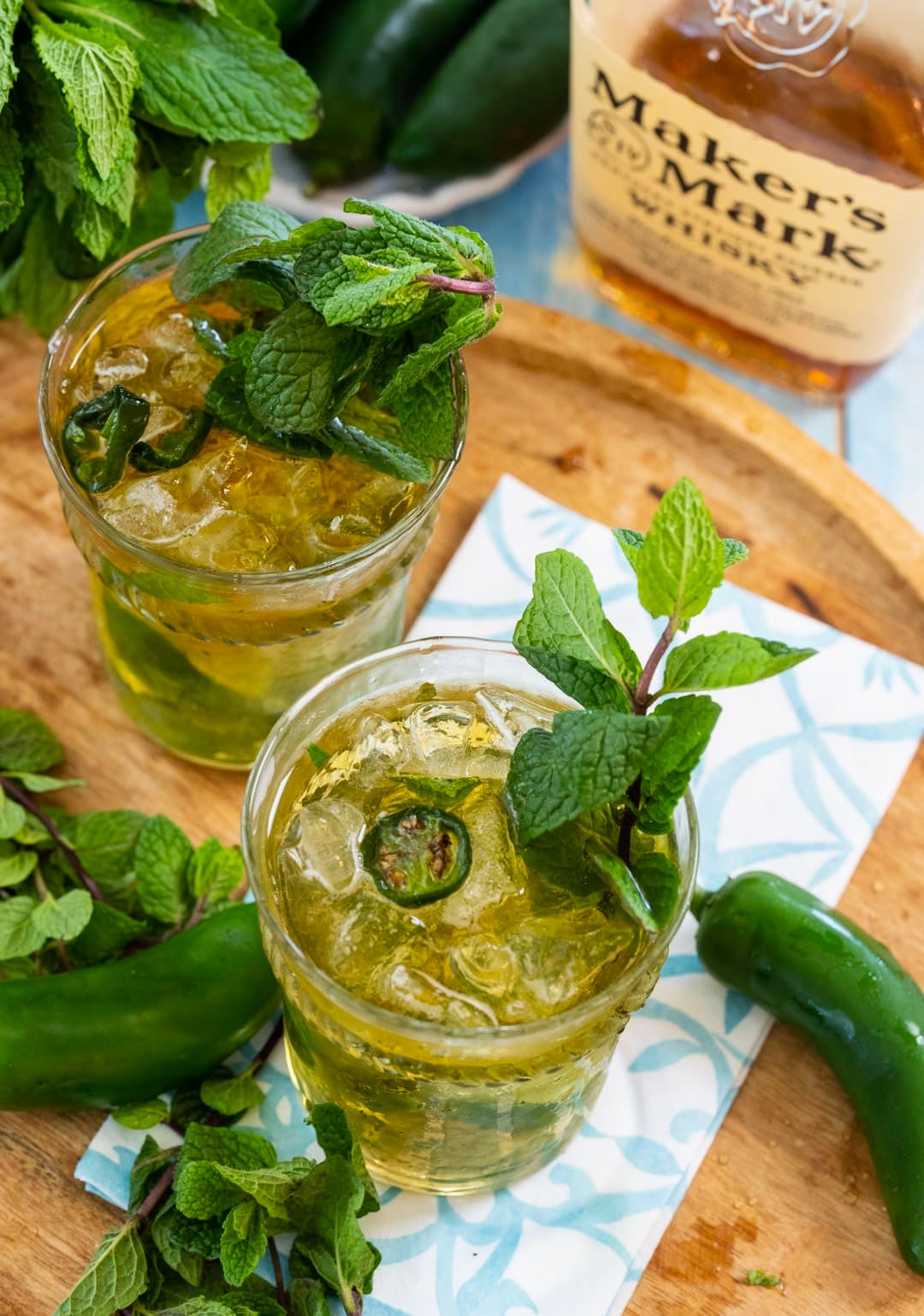 Jalapeno Mint Juleps in 2 glasses.