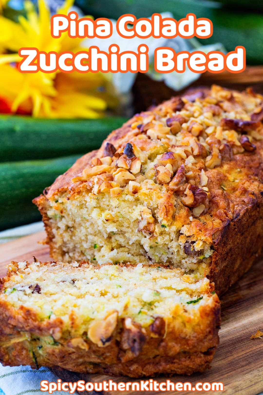 Close-up of Pina Colada Zucchini Bread.