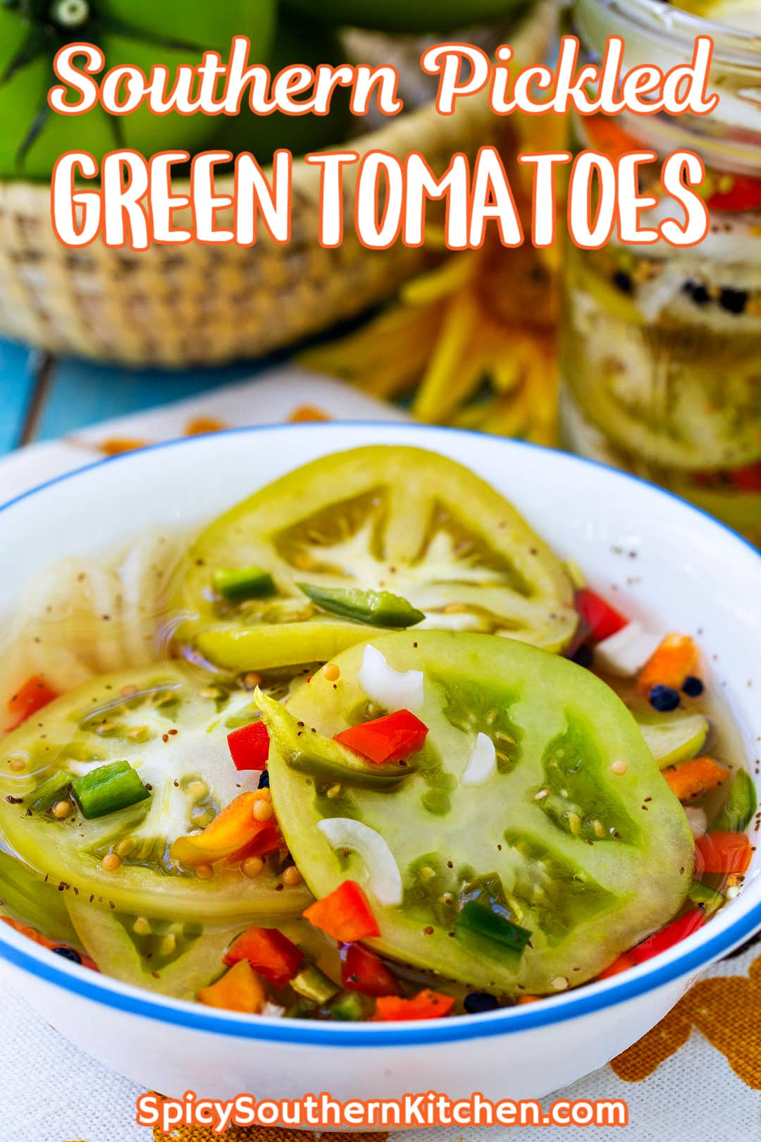 Pickled Green Tomatoes in a serving bowl.