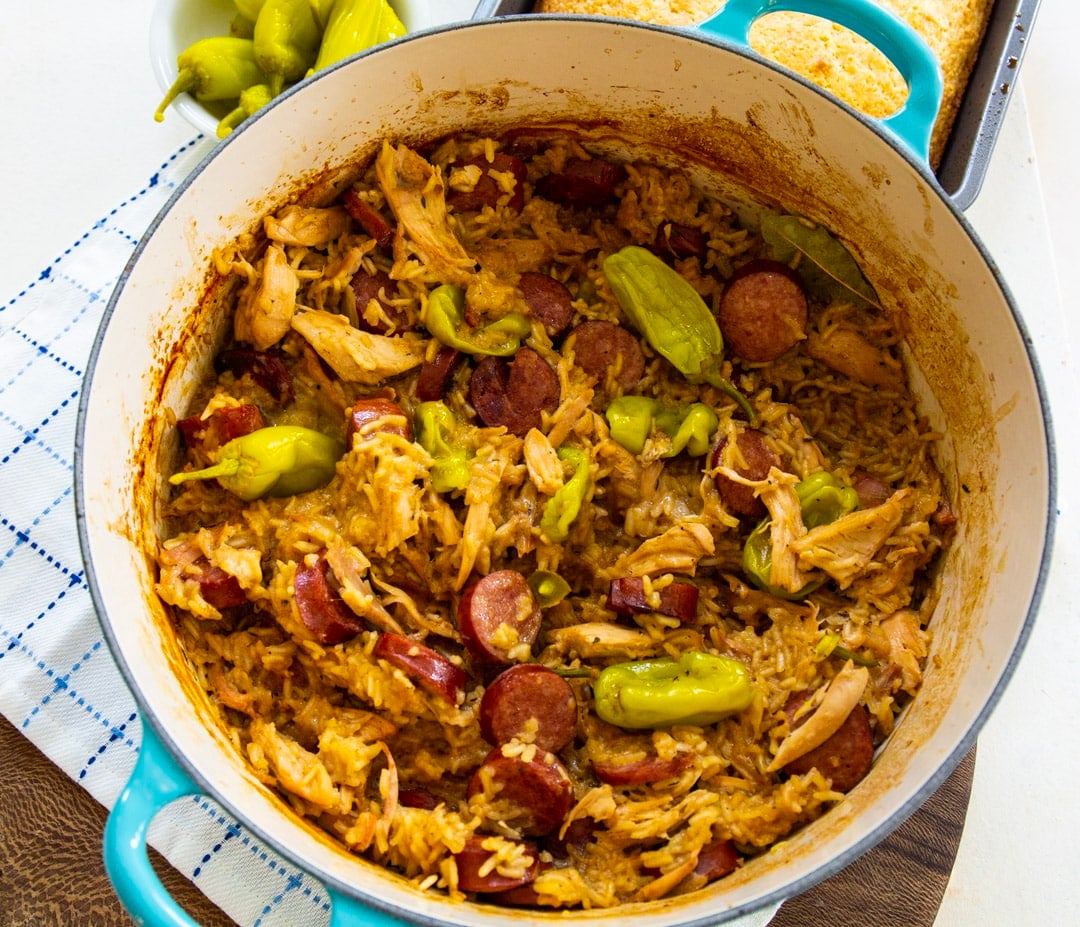 Mississippi Chicken Bog in a Dutch oven.