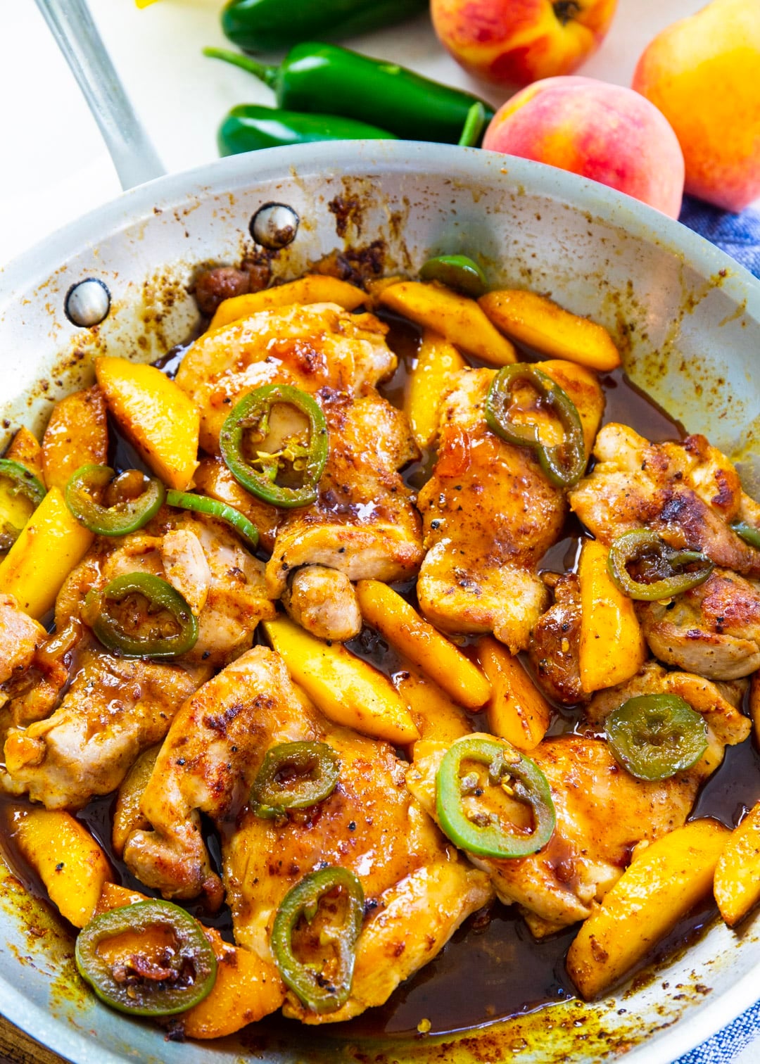 Peach Jalapeno Chicken in a skillet.
