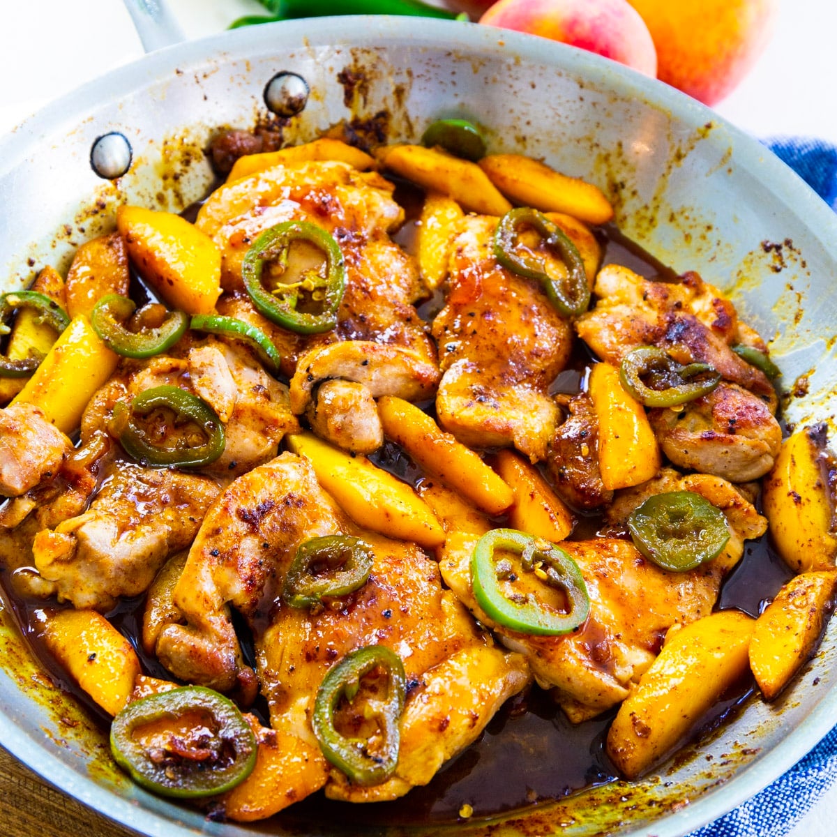 Peach Jalapeno Chicken in a skillet.