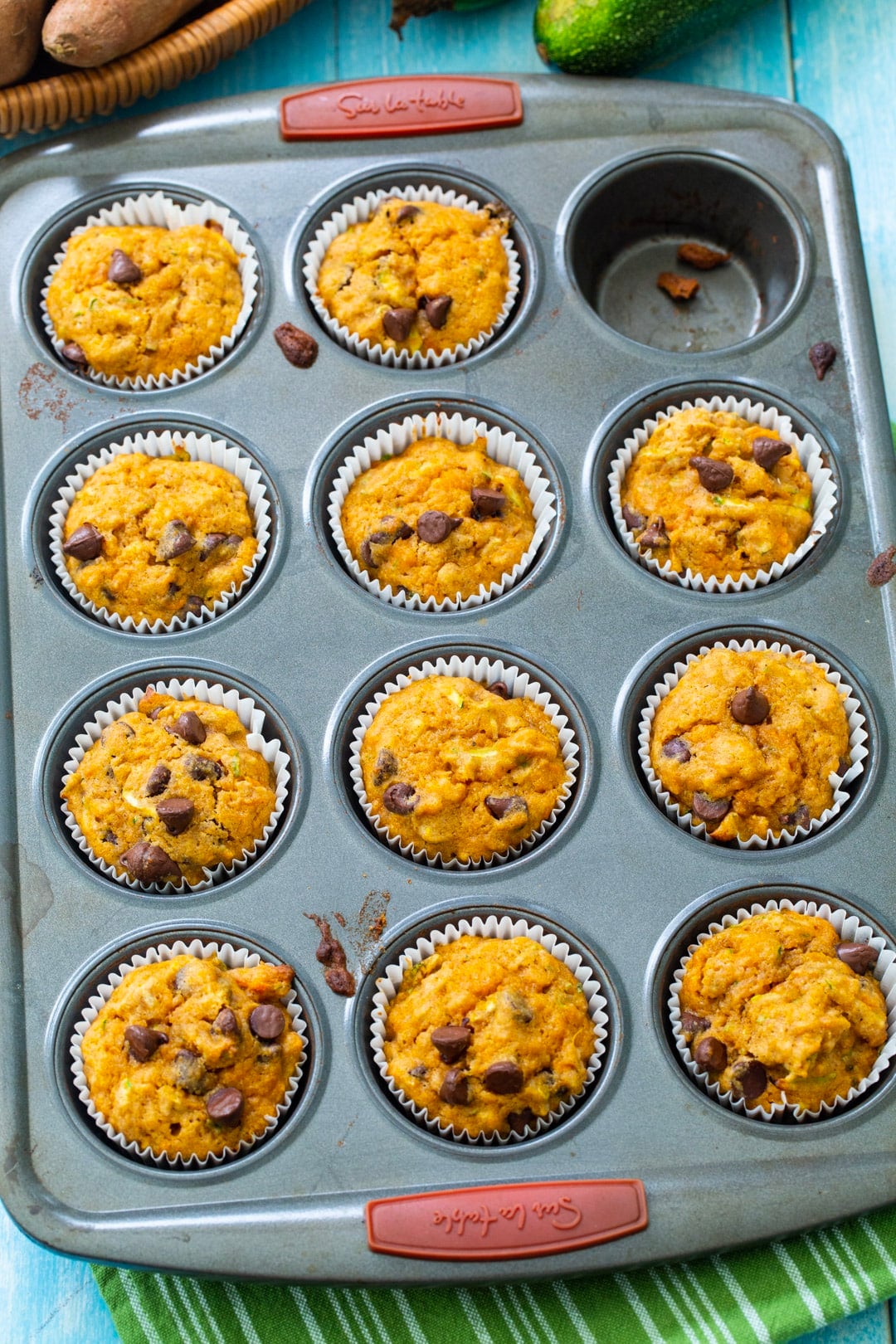 Muffins in a muffin tin.