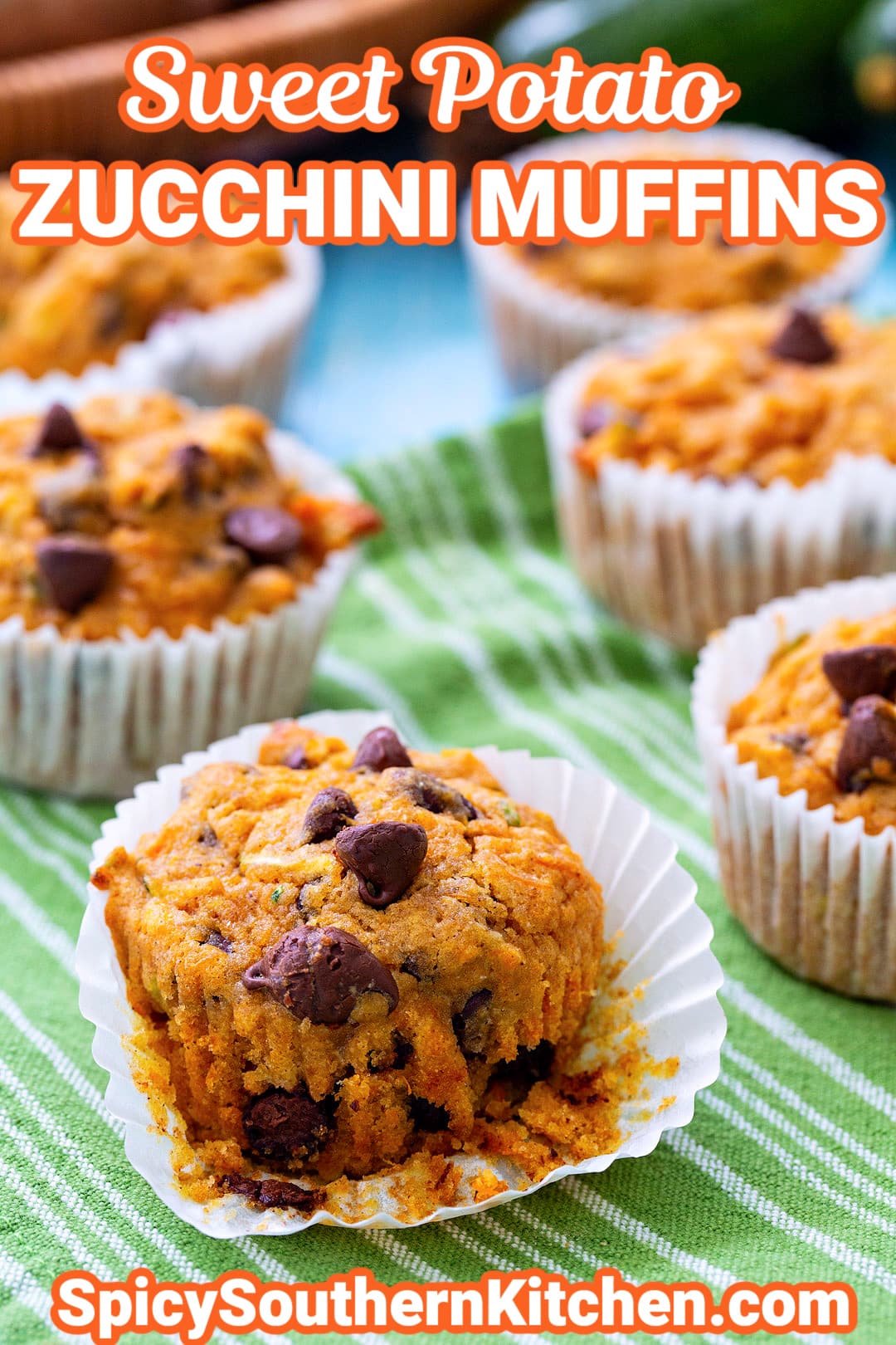 Close-up of a Sweet Potato Zucchini Muffin.