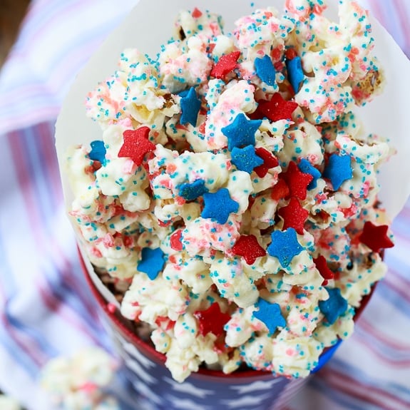 Firecracker Popcorn for the 4th of July. Covered in pop rocks candy.