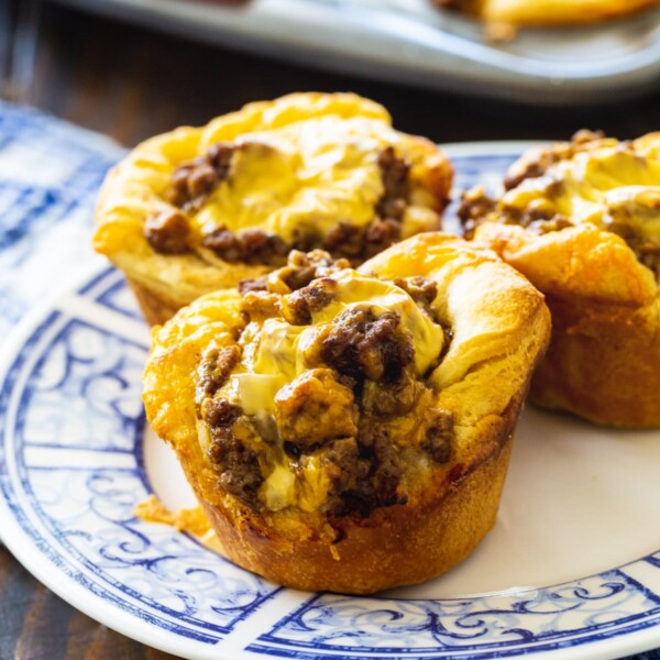 Three BBQ Ground Beef Biscuit Cups on a plate.