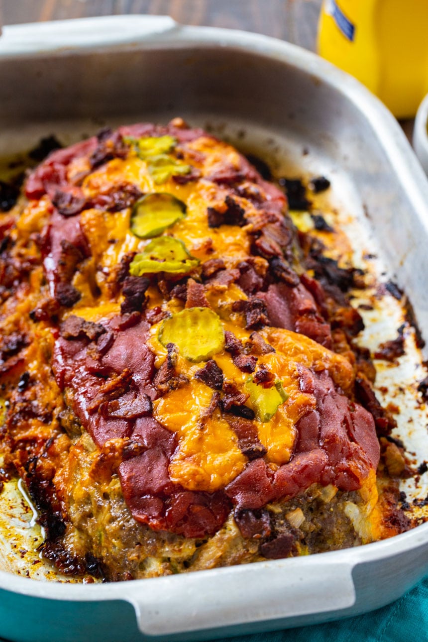 Bacon Cheeseburger Meatloaf in baking dish