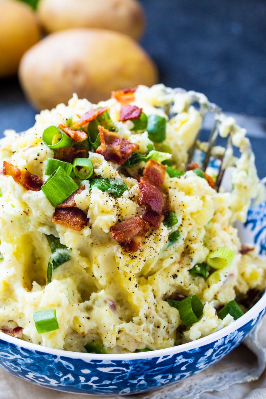 Bacon-Green Onion Mashed Potatoes in a serving bowl.
