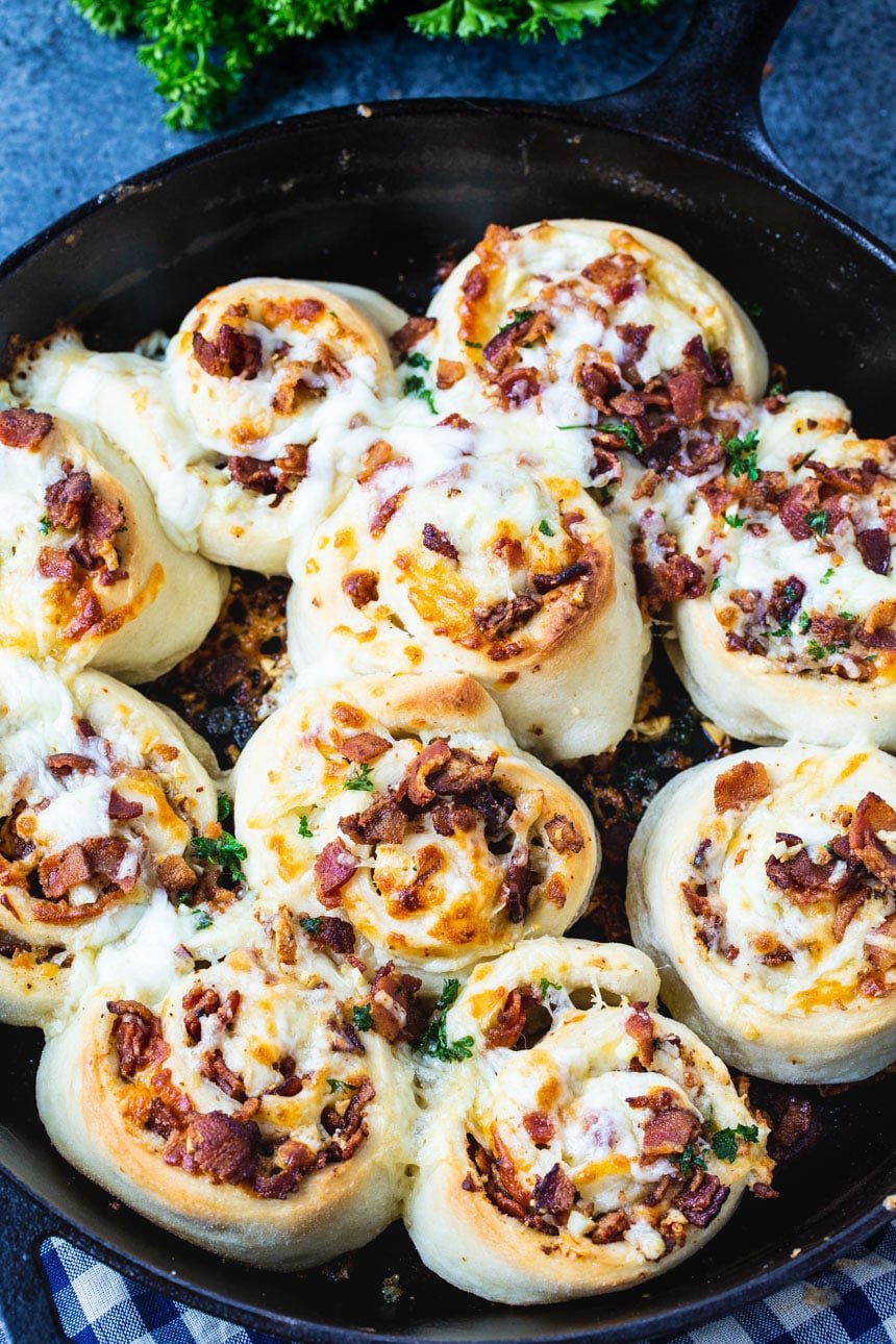 Bacon filled pinwheels made with fresh pizza dough.