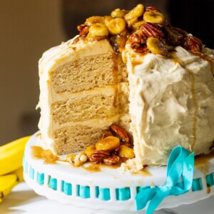 Cake on a cake stand.